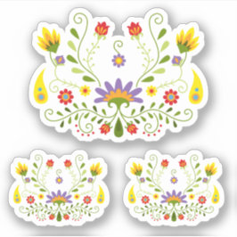 Set von 3 Lila traditionellen mexikanischen Blumen Aufkleber