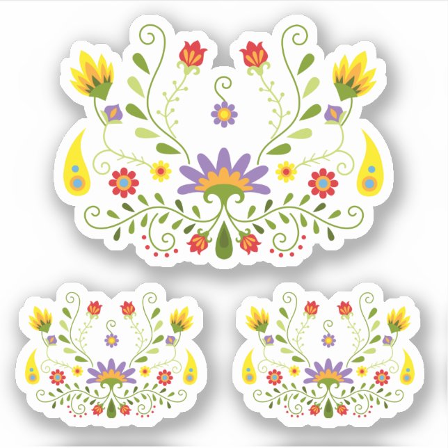 Set von 3 Lila traditionellen mexikanischen Blumen Aufkleber (Vorderseite)