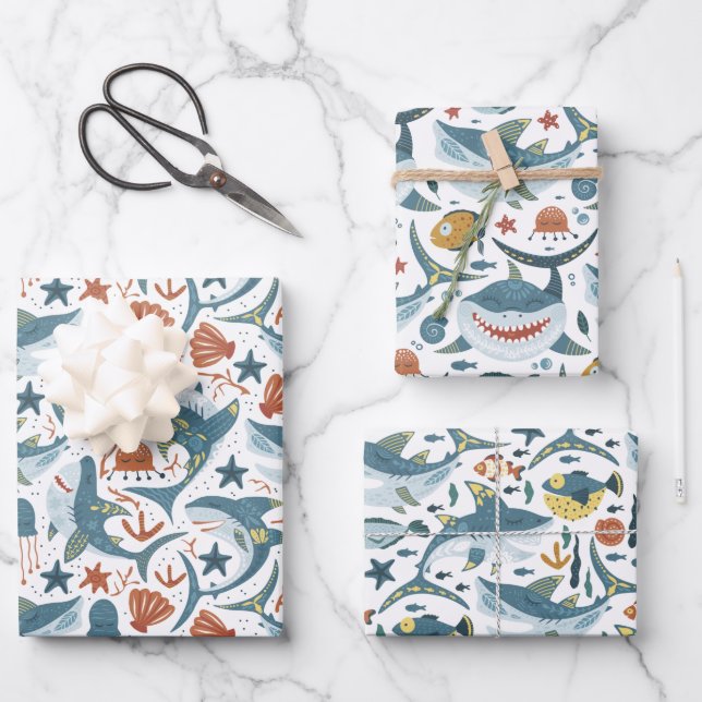 Set von 3 Musterschachteln für Baby Shark Geschenkpapier Set (Vorderseite)