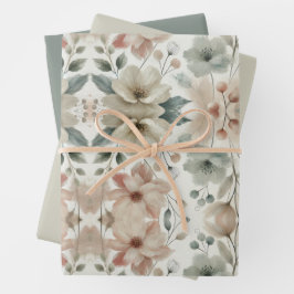 Set von 3 Pastelfarben-Papier für Blumenmuster Geschenkpapier Set