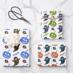 Set von 3 Pumpkins & Ghosts Schleifpapier Geschenkpapier Set