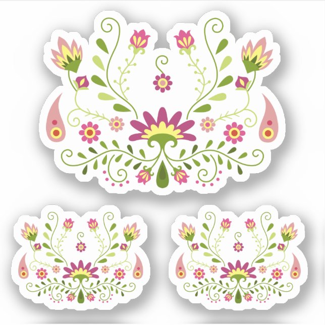 Set von 3 rosa Traditionelles mexikanisches Flora Aufkleber (Vorderseite)