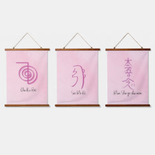 Set von 3 rosa Usui Reiki Symbols-CKR, SHK & HSZSN Wandteppich Mit Holzrahmen