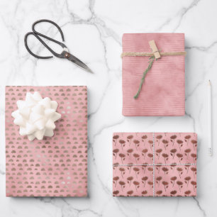 Set von 3 rosafarbenen japanischen Fortunetiketts Geschenkpapier Set