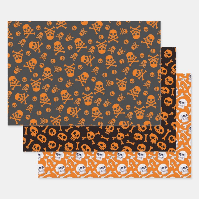 Set von 3 Schädel und Krebse Pumpkin Orange Geschenkpapier Set (Set)