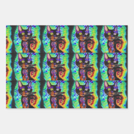 Set von 3 versammelten Coolen Halloween-Katzen-Ges Geschenkpapier Set