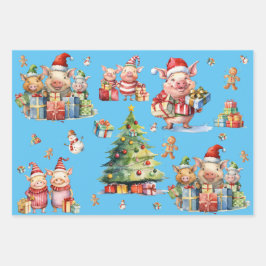 Set von 3 versammelten Niedlichen Weihnachtsgesche Geschenkpapier Set