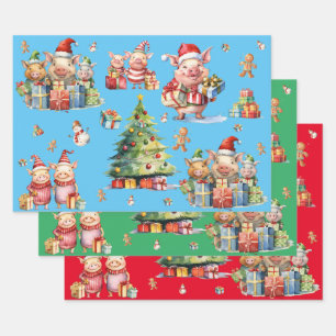 Set von 3 versammelten Niedlichen Weihnachtsgesche Geschenkpapier Set