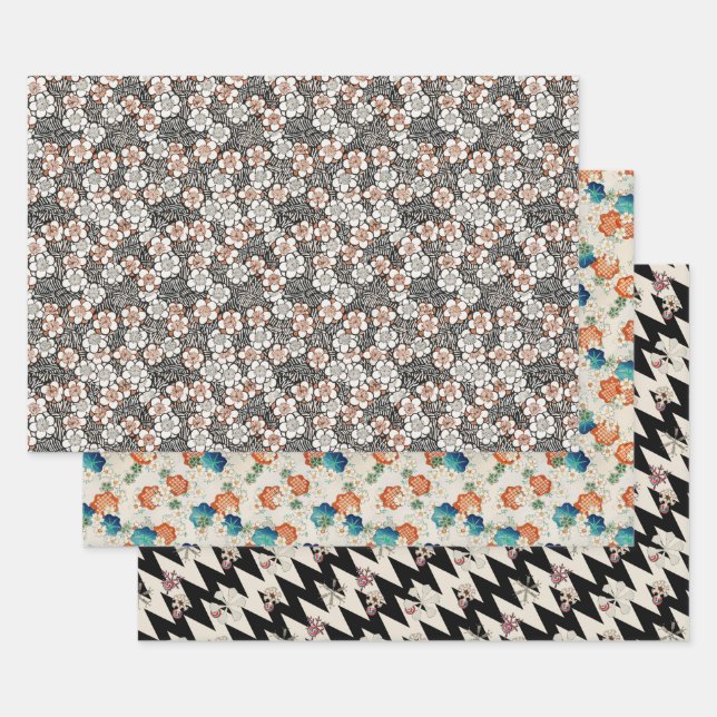 Set von 3 Vintagen japanischen Mustern Geschenkpapier Set (Set)