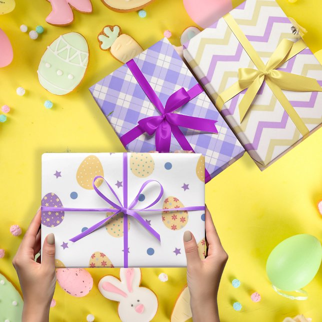 Set von 3 violetten Ostereiern (mehrfarbig) Geschenkpapier Set (Multicolored violet easter Eggs set of 3 Wrapping Paper Sheet)