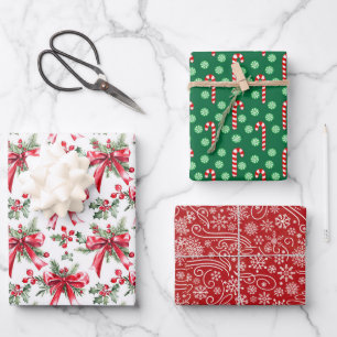 Set von 3 Weihnachtsfeiertagen Geschenkpapier Set