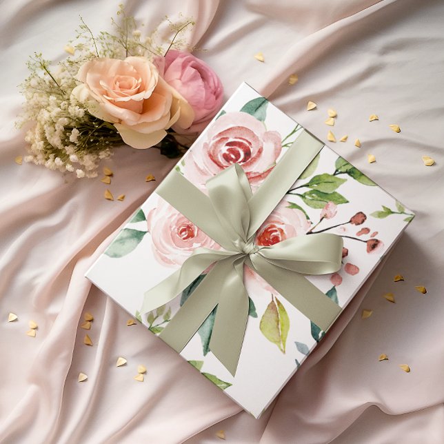 Set von 3 Wrapping Sheets, Aquarellfarbe Rosa Geschenkpapier Set (Celebrate a special occasion with this beautiful watercolor blush rose wrapping paper set! )