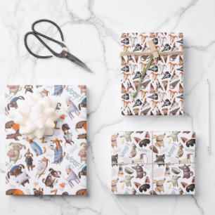 Set von 3 Zeichen-Hunde-Wrapping Geschenkpapier Set