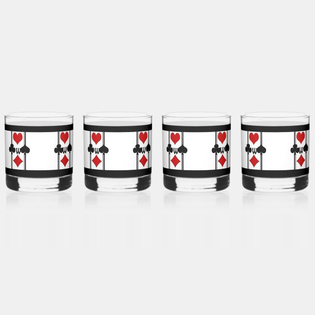 Set von 4 Art-Deco-Kartenspielen Anzügen mit Monog Whiskyglas (Vorderseite)