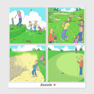 Set von 4 Funny Golf Cartoon. Aufkleber