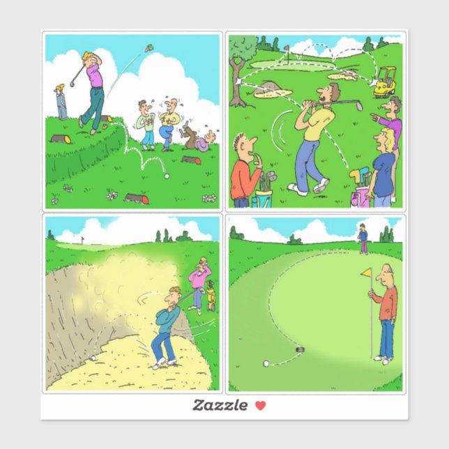 Set von 4 Funny Golf Cartoon. Aufkleber (Blatt)