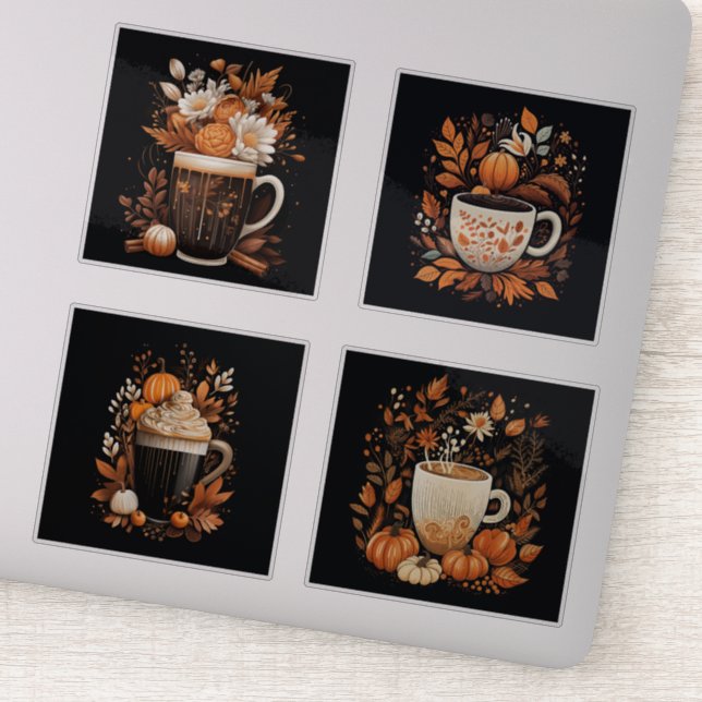 Set von 4 Pumpkin Spiked Latte Vinyl Stickers Aufkleber (Detail)