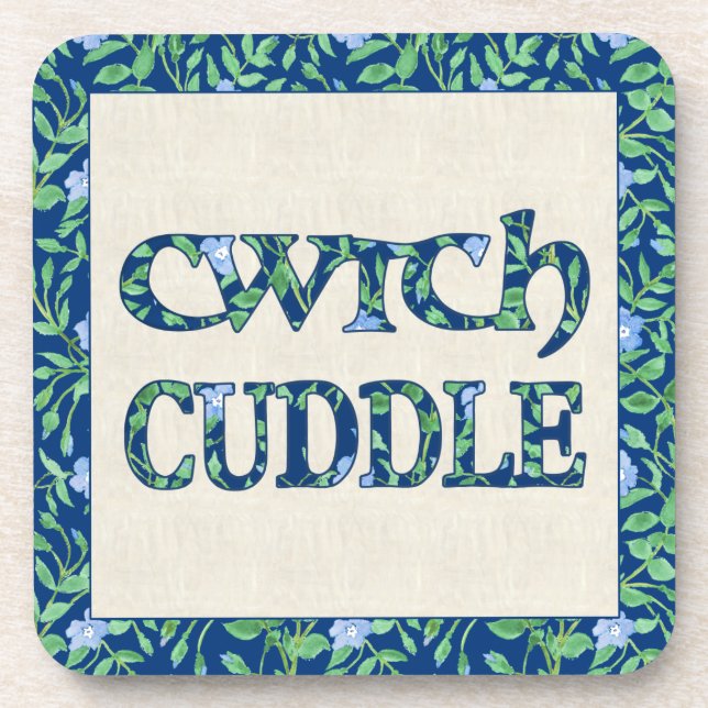 Set von 6 Cork Untersetzer mit walisischem Cwtch u (Vorderseite)
