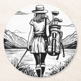 Set von 6 Golfer-Papier-Untersetzer für Frauen Runder Pappuntersetzer
