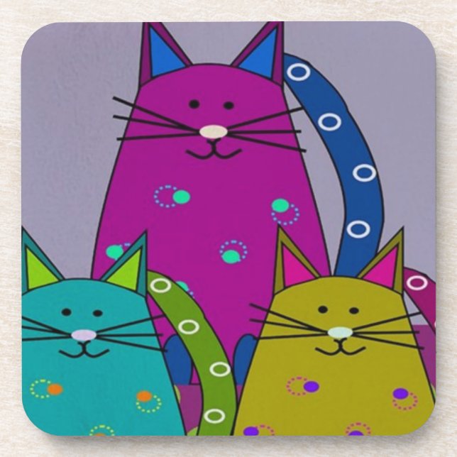 Set von 6 Untersetzer - Volkskunst - Drei Katzen P (Vorderseite)