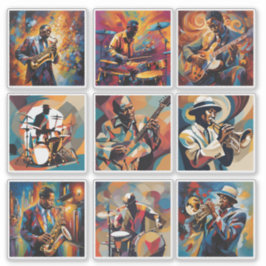 Set von 9 Jazz Musician Stickers Aufkleber