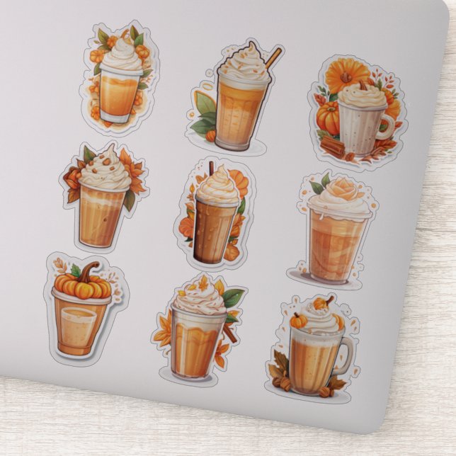 Set von 9 Pumpkin Spiked Latte Vinyl Stickers Aufkleber (Detail)
