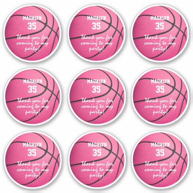 Set von 9 rosa Basketball-Party-Sportarten: Günsti Aufkleber (Vorderseite)