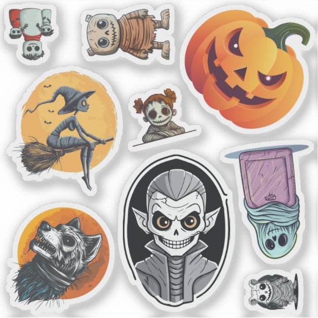 Set von 9 Spooky Halloween Aufkleber (Vorderseite)