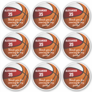 Set von 9 weißem Basketball-Gastgeschenk Aufkleber