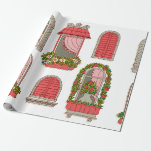 Set von Abbildungen mit Vintagen Fenstern Geschenkpapier