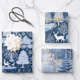 Set von Blue & White Snowy Weihnachten Geschenkpapier Set