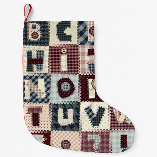Set von Buchstaben im Patchwork-Stil. Mai b Kleiner Weihnachtsstrumpf (Vorderseite)