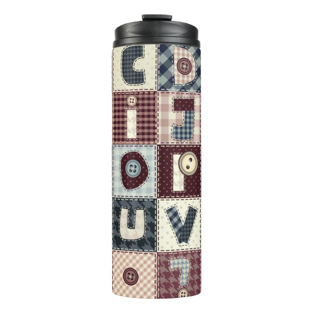 Set von Buchstaben im Patchwork-Stil. Mai b Thermosbecher (Vorderseite)