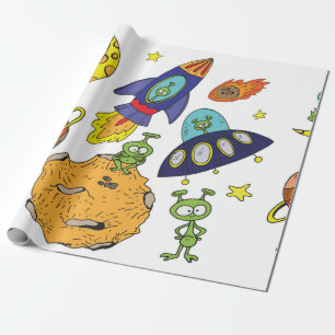 Set von Cartoon-Illustrationen über Raum in hell Geschenkpapier