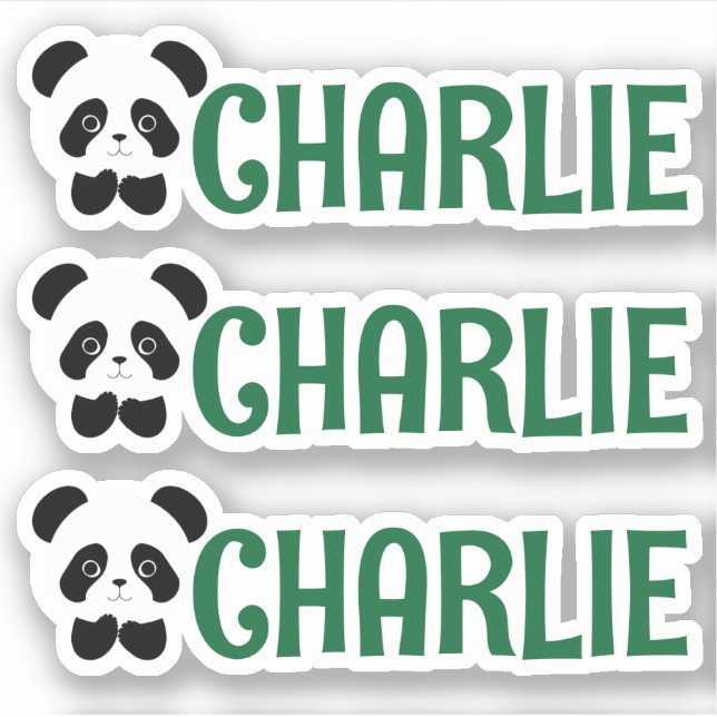 Set von drei Personalisierten Panda-Namensschilder Aufkleber (Vorderseite)