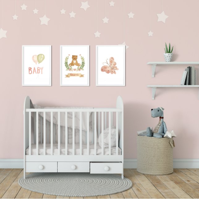 Set von drei schlafenden Bären Kinderzimmer Wall A (Ready to frame set of 3 boho watercolor style posters for nursery walls)