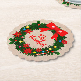 Set von Feliz Navidad Merry Christmas Wreath Bow Untersetzer