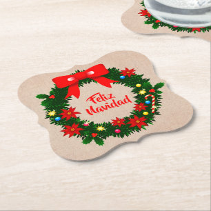 Set von Feliz Navidad Merry Christmas Wreath Bow Untersetzer