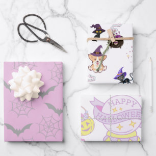Set von halloween spooky wrapping paper geschenkpapier set