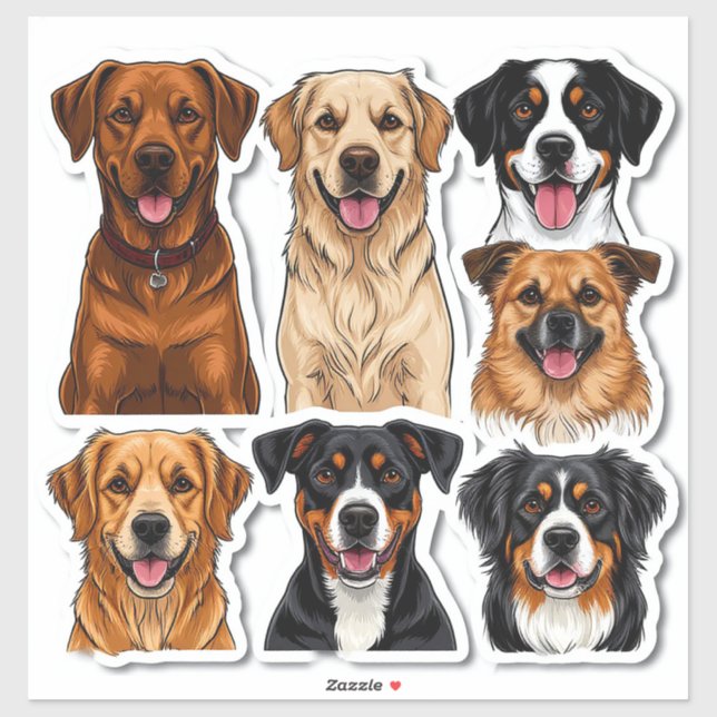 Set von Hunde-Aufklebern mit detaillierter Darstel Aufkleber (Blatt)