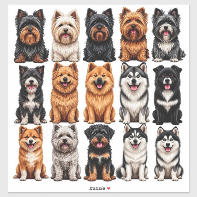Set von Hunde-Aufklebern mit detaillierter Darstel Aufkleber (Blatt)