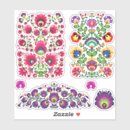 😍 Set von Kuss-Aufklebern im Wycinanki-Stil Aufkleber