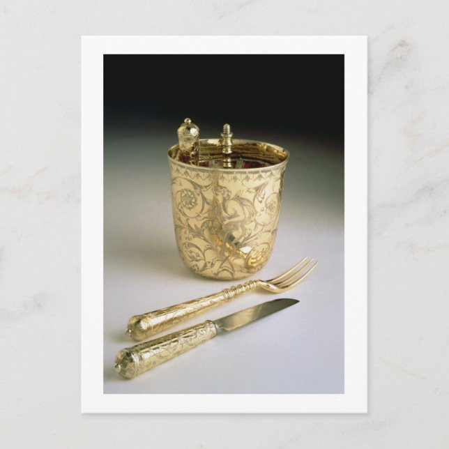 Set von Messer, Gabel, Löffel und Becherglas, Postkarte (Vorderseite)