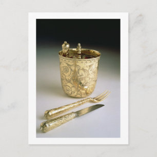Set von Messer, Gabel, Löffel und Becherglas, Postkarte