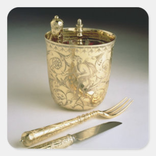 Set von Messer, Gabel, Löffel und Becherglas, Quadratischer Aufkleber