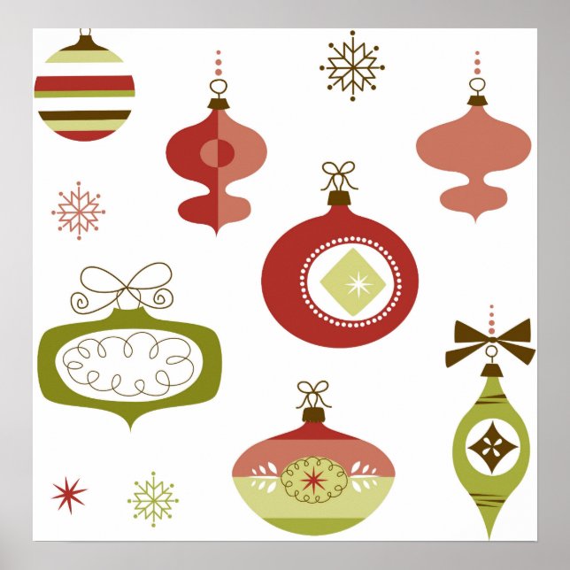 Set von Retro Weihnachtsschmuck Poster (Vorne)