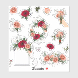 Set von Rose und Federblumen Aufkleber