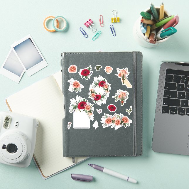 Set von Rose und Federblumen Aufkleber (iPad Hülle)