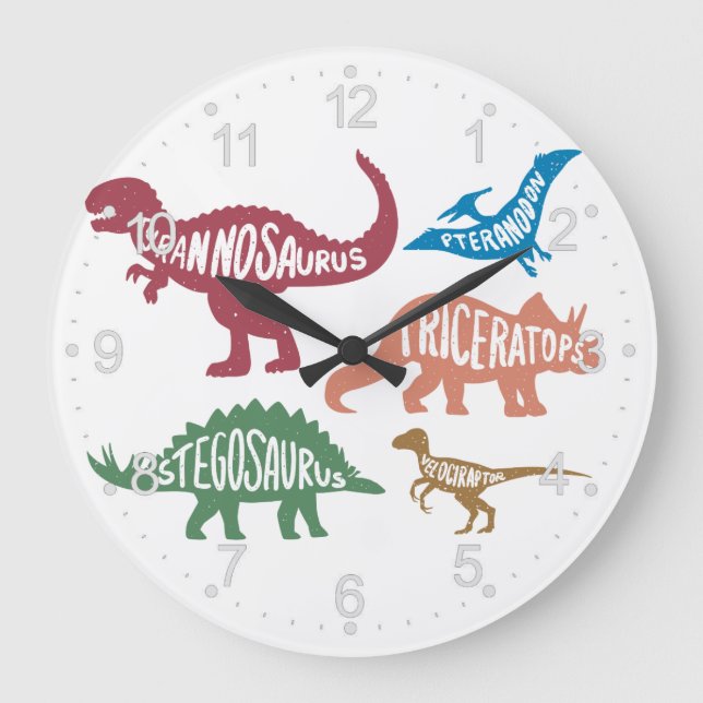 Set von Silhouetten verschiedener Dinosaurier Große Wanduhr (Vorderseite)