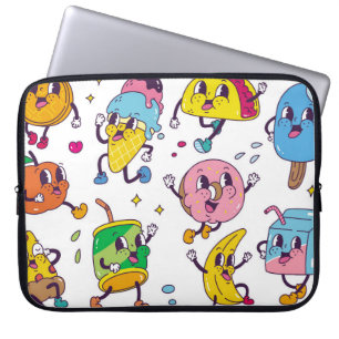 Set von Speisen und Getränken im Retro-Cartoon-Sti Laptopschutzhülle
